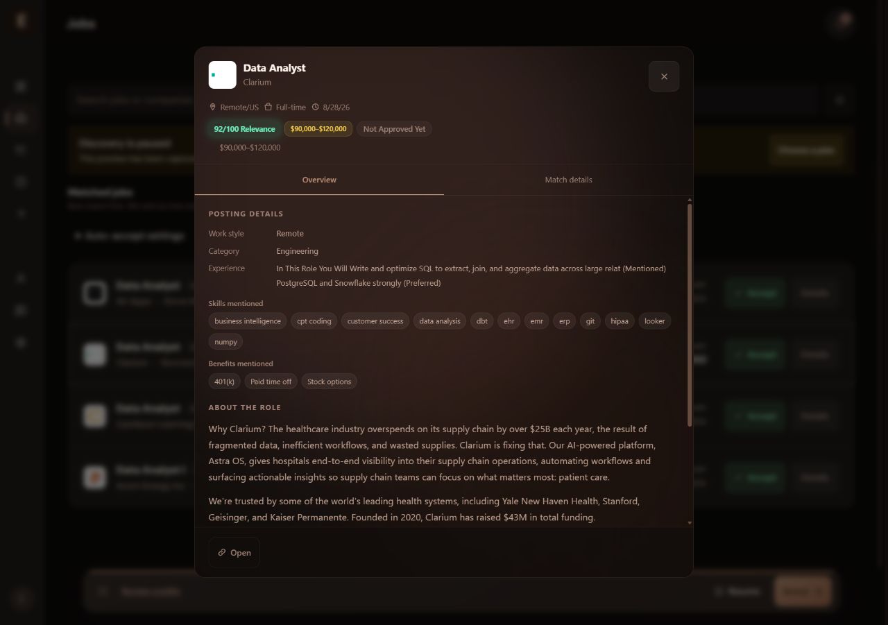 Job details for a selected role