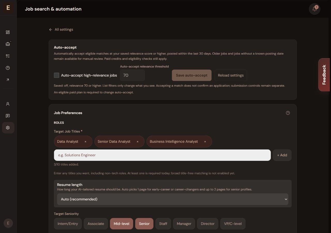 Preferences for target roles and seniority