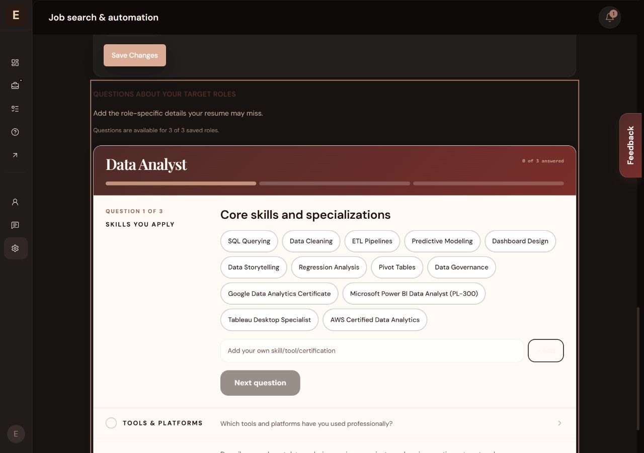 Target-role questions for a Data Analyst profile